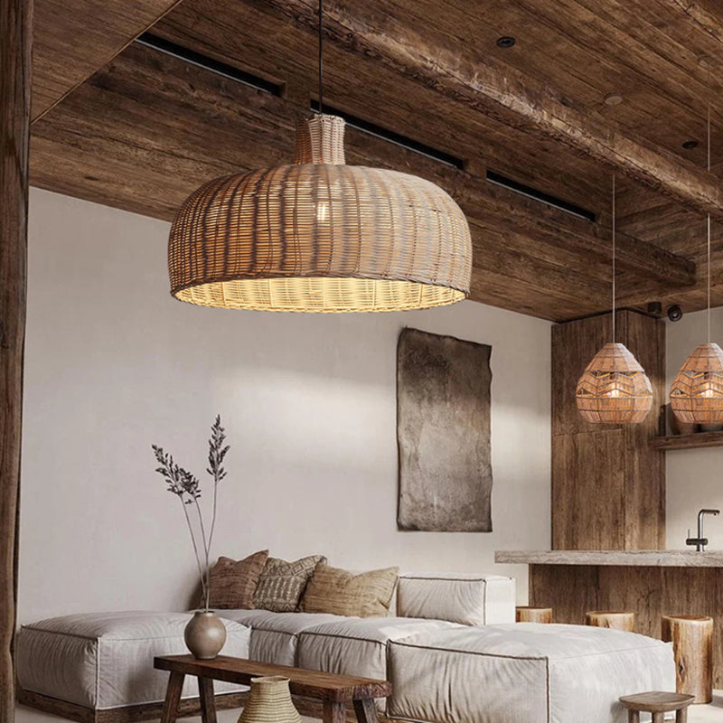 Retro Handwoven Rattan Dome Chandelier