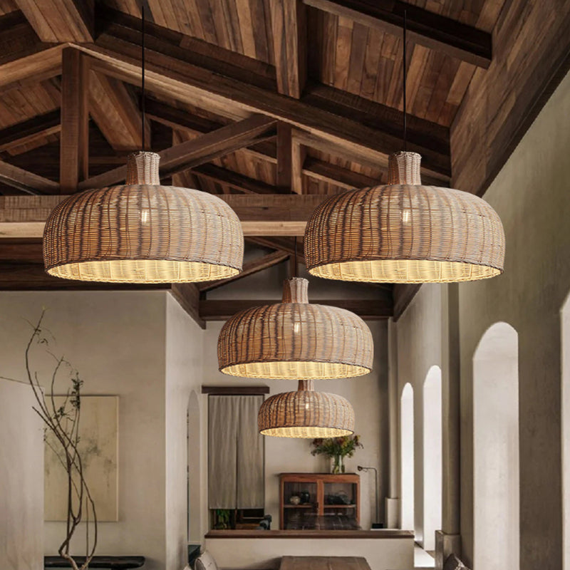 Retro Handwoven Rattan Dome Chandelier