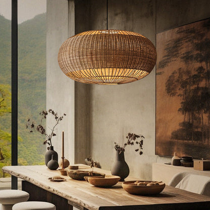 Rattan chandelier retro Japanese style wabi-sabi style bamboo pendant light-[Modern pendant lighting for bedroom and living space]-Demolights UK