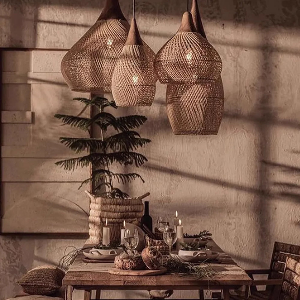 Wabi-Sabi Retro Rattan Pendant Light