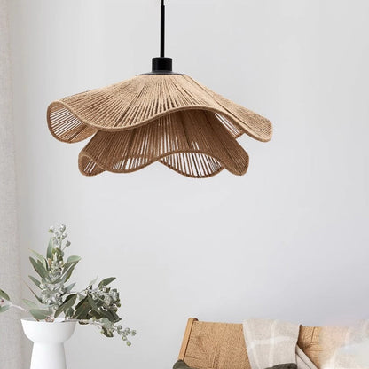 Double Layer Hemp Rope Umbrella Pendant Light-[Modern pendant lighting for bedroom and living space]-Demolights UK