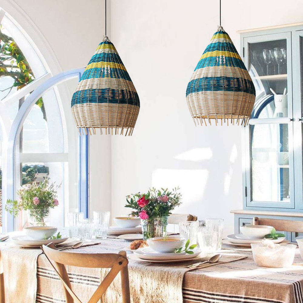 Blue Rattan Kitchen Island Pendant