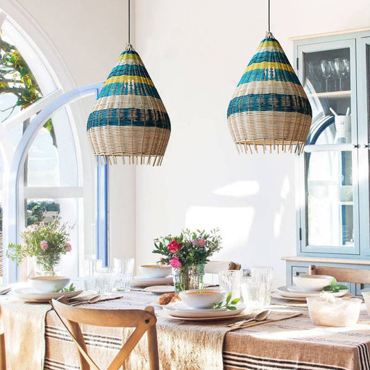 Blue Rattan Kitchen Island Pendant