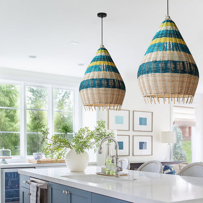 Blue Rattan Kitchen Island Pendant