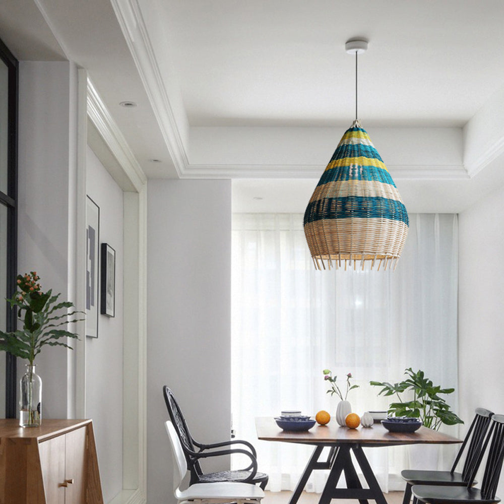 Blue Rattan Kitchen Island Pendant