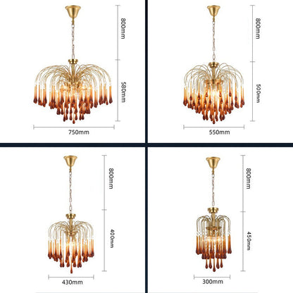 Amber Drop Crystal Glass Chandelier
