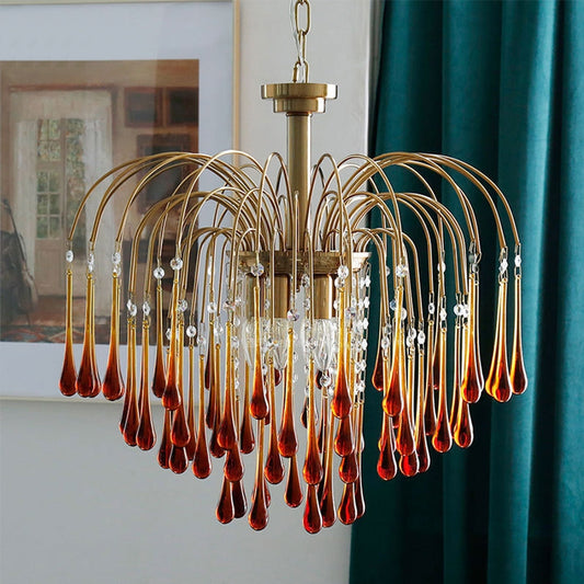 Classical Drop Glass Chandelier Italian Design Living Room Crystal Lighting-[Modern pendant lighting for bedroom and living space]-Demolights UK