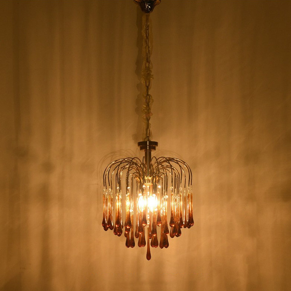 Amber Drop Crystal Glass Chandelier