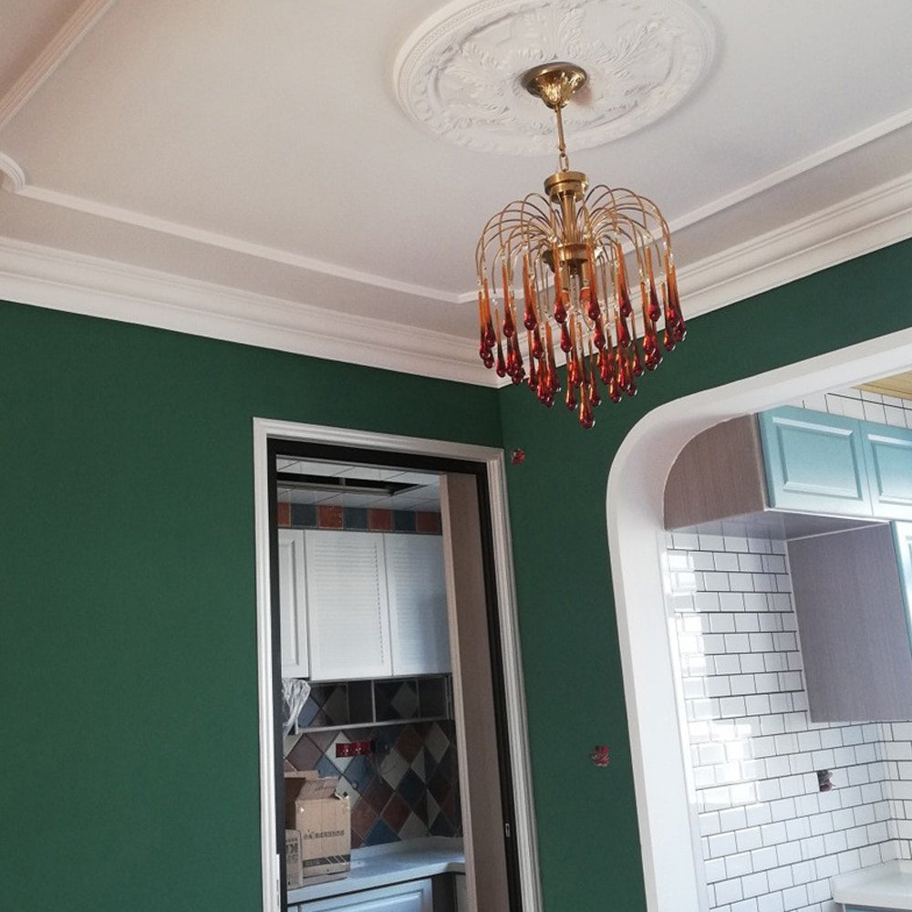 Amber Drop Crystal Glass Chandelier