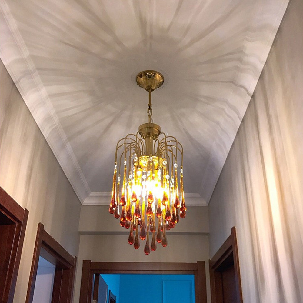 Amber Drop Crystal Glass Chandelier
