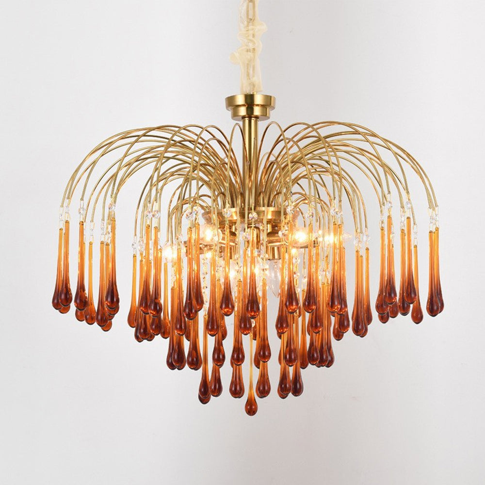 Amber Drop Crystal Glass Chandelier