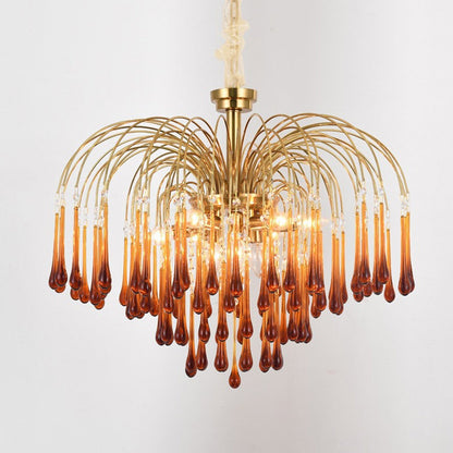 Amber Drop Crystal Glass Chandelier