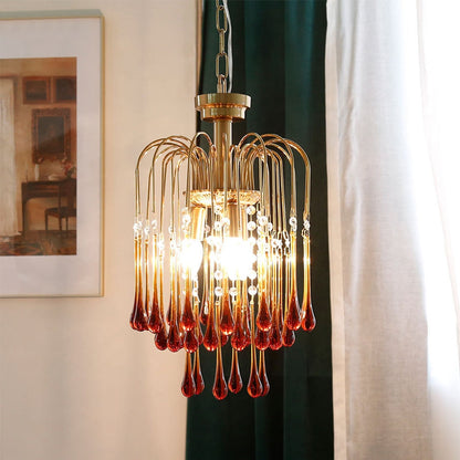 Amber Drop Crystal Glass Chandelier