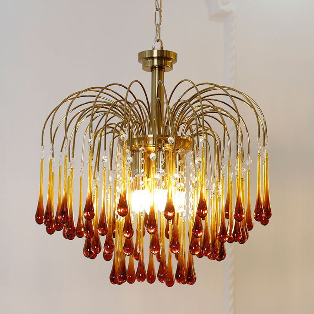 Amber Drop Crystal Glass Chandelier