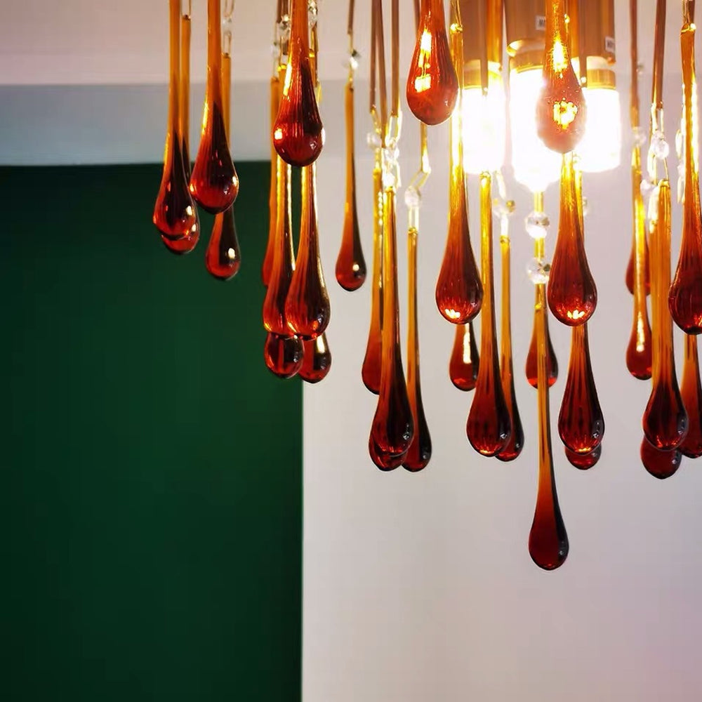 Amber Drop Crystal Glass Chandelier