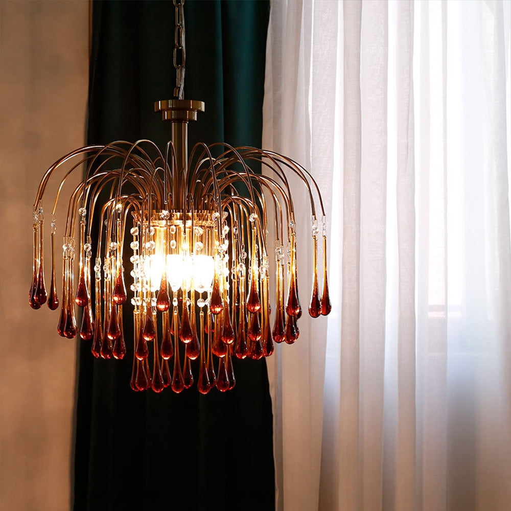 Amber Drop Crystal Glass Chandelier