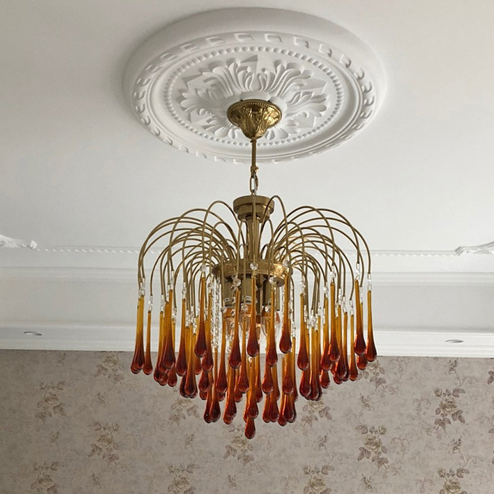 Amber Drop Crystal Glass Chandelier