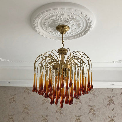Amber Drop Crystal Glass Chandelier