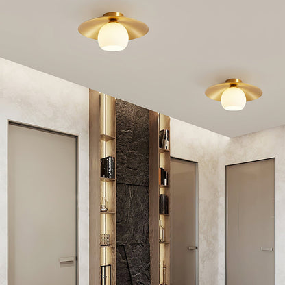 Brass Cap Opal Glass Flush Mount