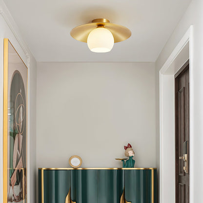 Brass Cap Opal Glass Flush Mount
