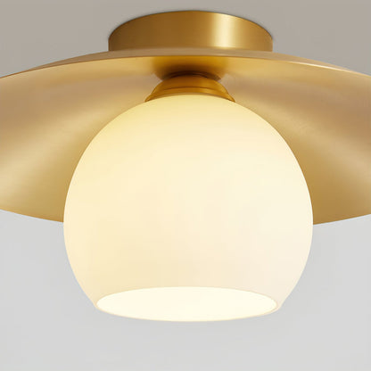 Brass Cap Opal Glass Flush Mount