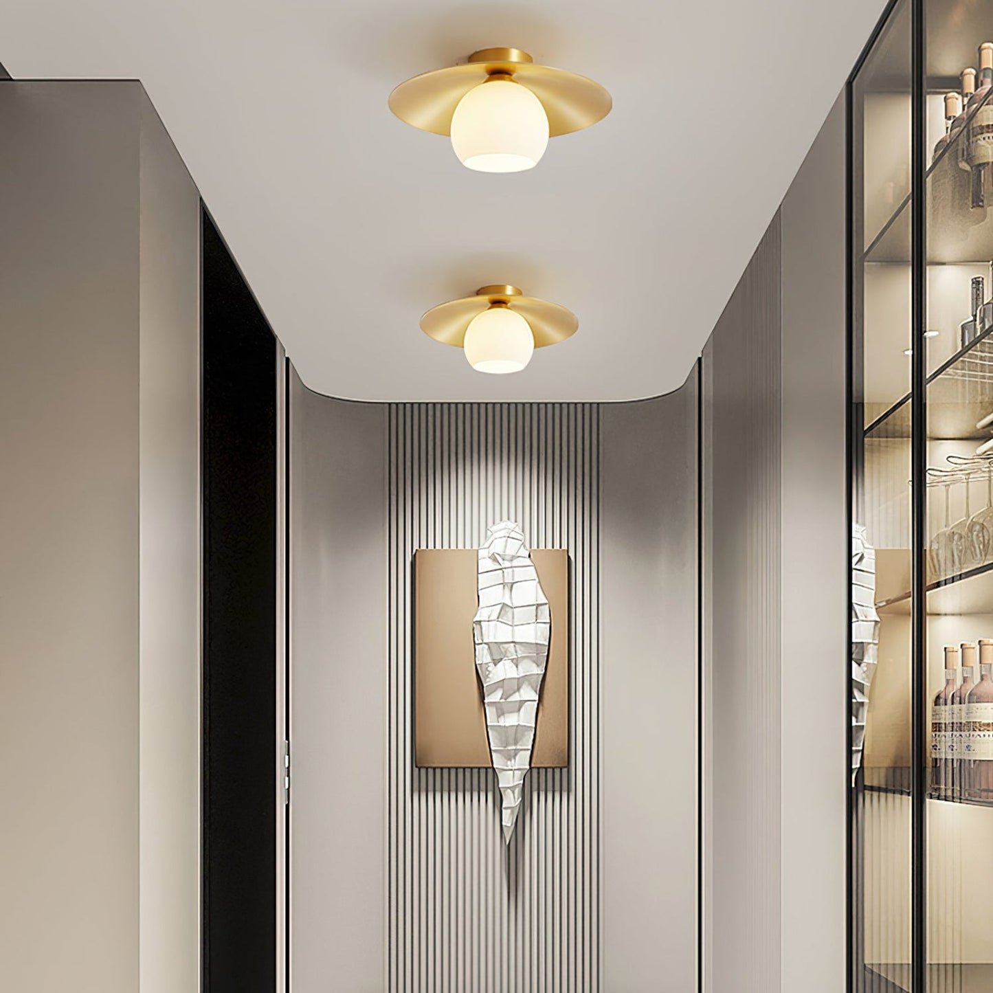 Brass Cap Opal Glass Flush Mount
