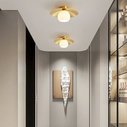 Brass Cap Opal Glass Flush Mount