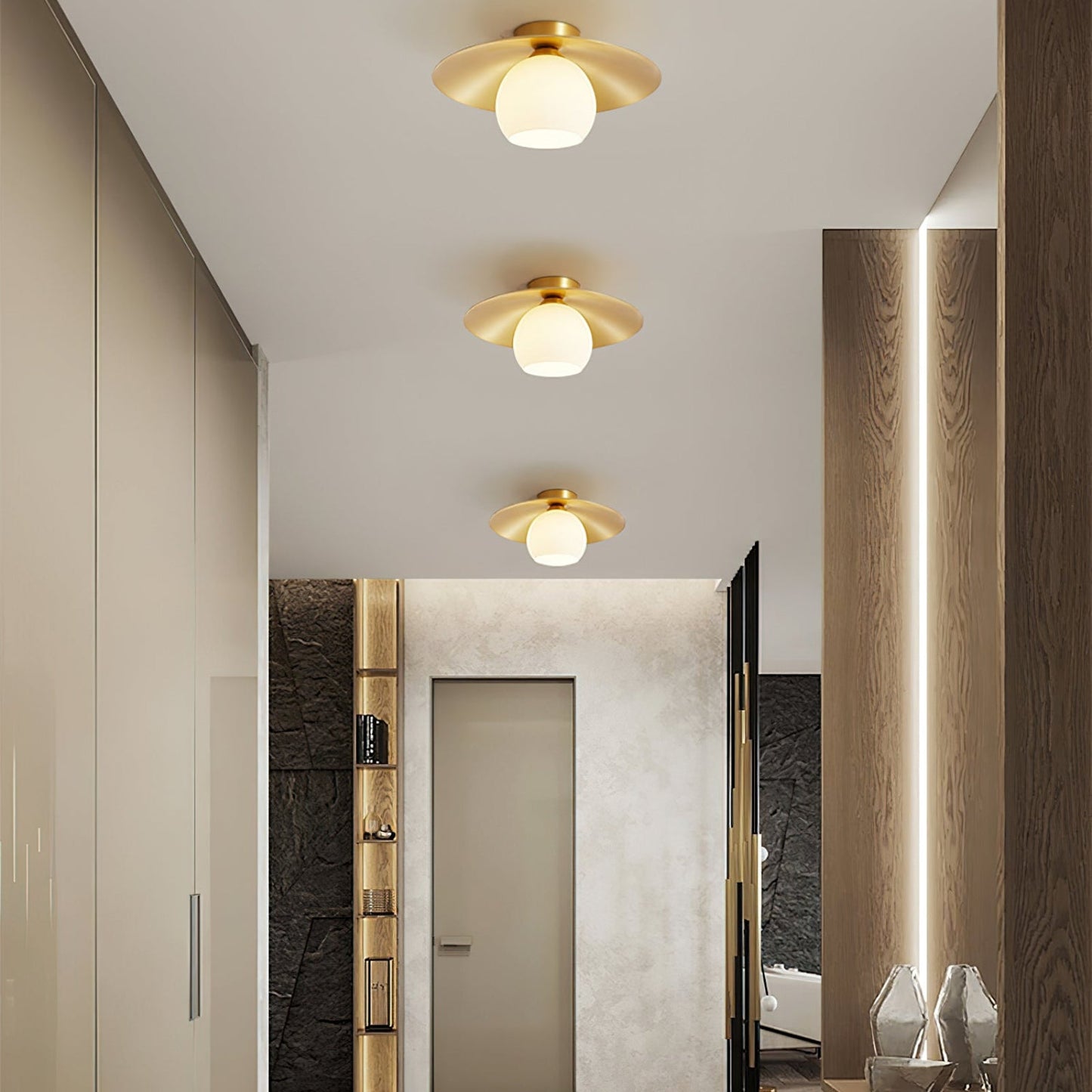 Modern Brass Cap Hallway Ceiling Light-[Modern pendant lighting for bedroom and living space]-Demolights UK