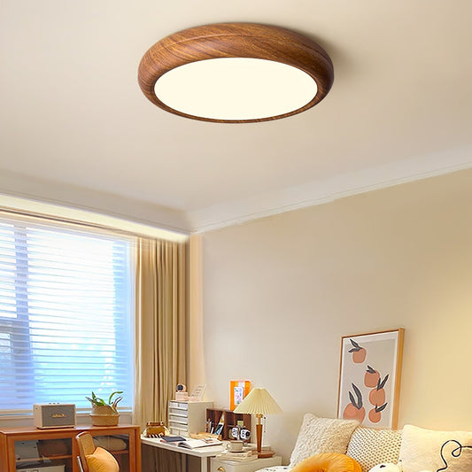 Wood Grain Round Living Room Ceiling Lamp-[Modern pendant lighting for bedroom and living space]-Demolights UK