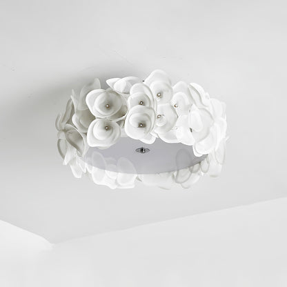 White Hydrangea Metal Ceiling Lamp