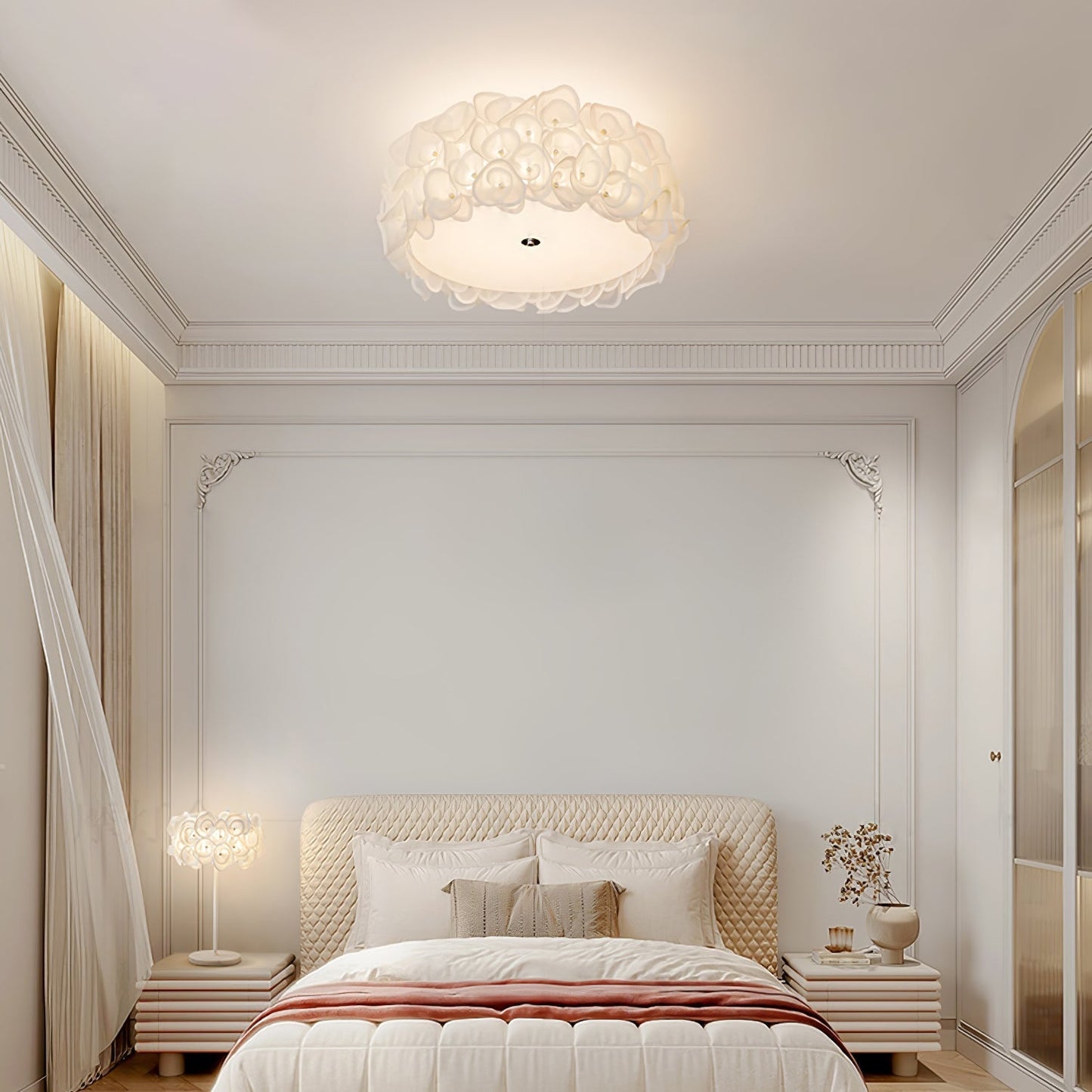 White Hydrangea Metal Ceiling Lamp