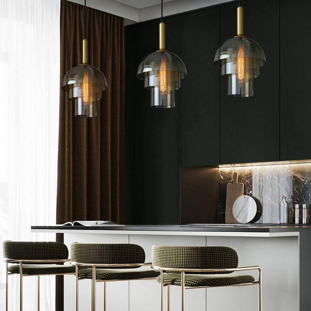 Double Glass Dome Cognac Pendant