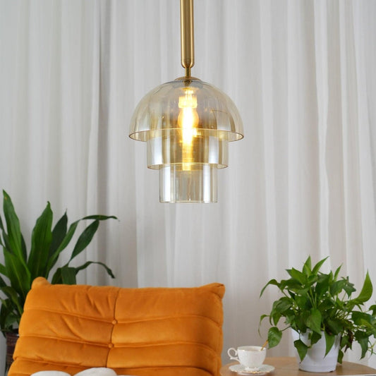 Double Glass Dome Cognac Pendant