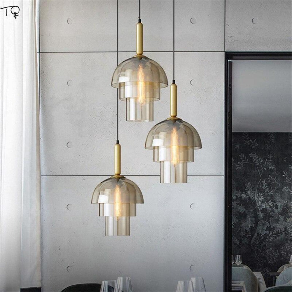 Double Glass Dome Cognac Pendant
