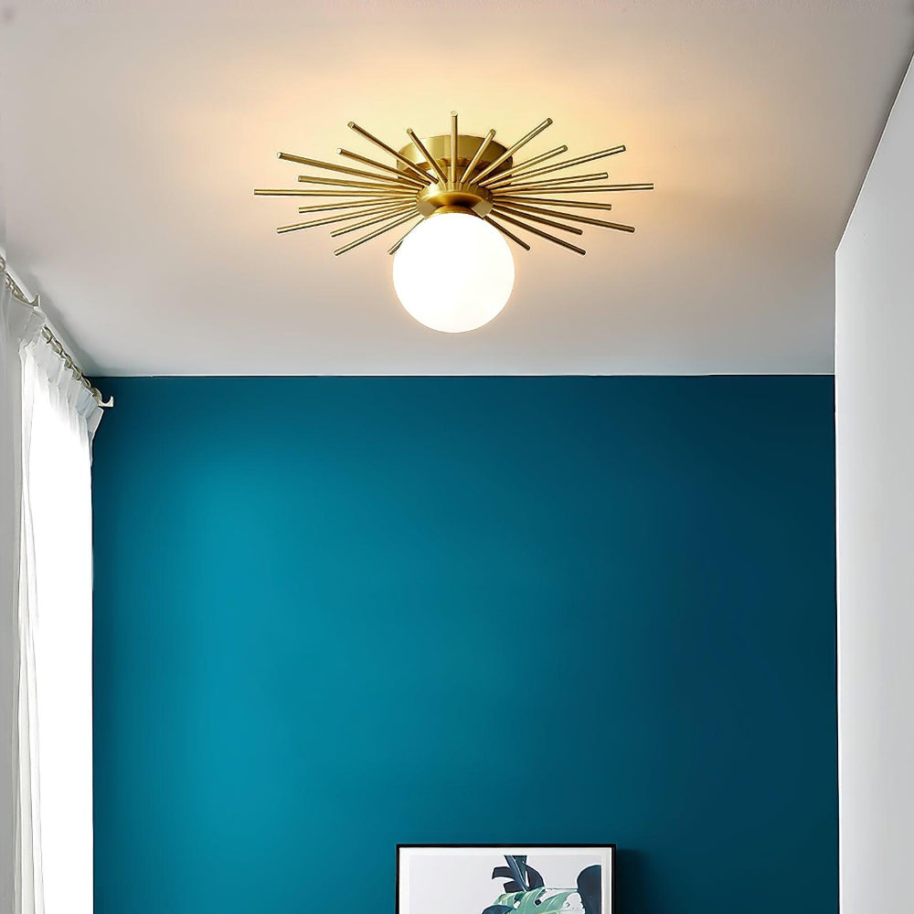 Gold Radiating Rod Flush Ceiling Light