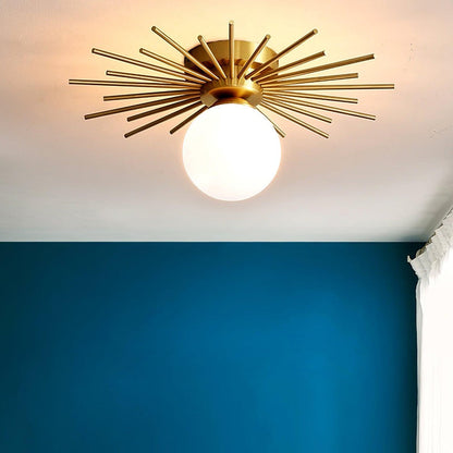 Gold Radiating Rod Flush Ceiling Light