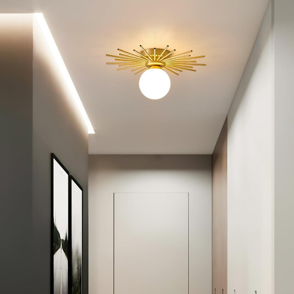 Gold Radiating Rod Flush Ceiling Light