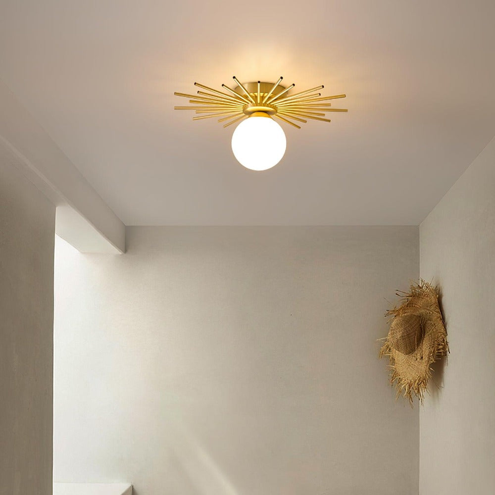 Gold Radiating Rod Flush Ceiling Light