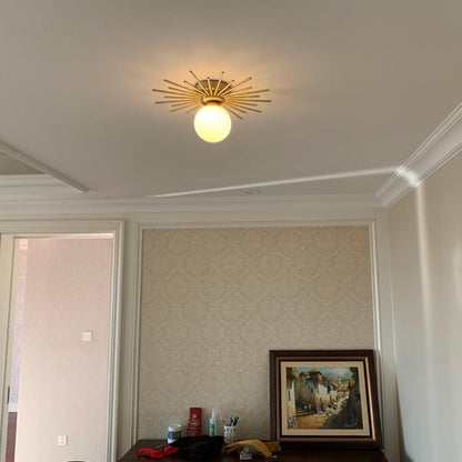 Gold Radiating Rod Flush Ceiling Light