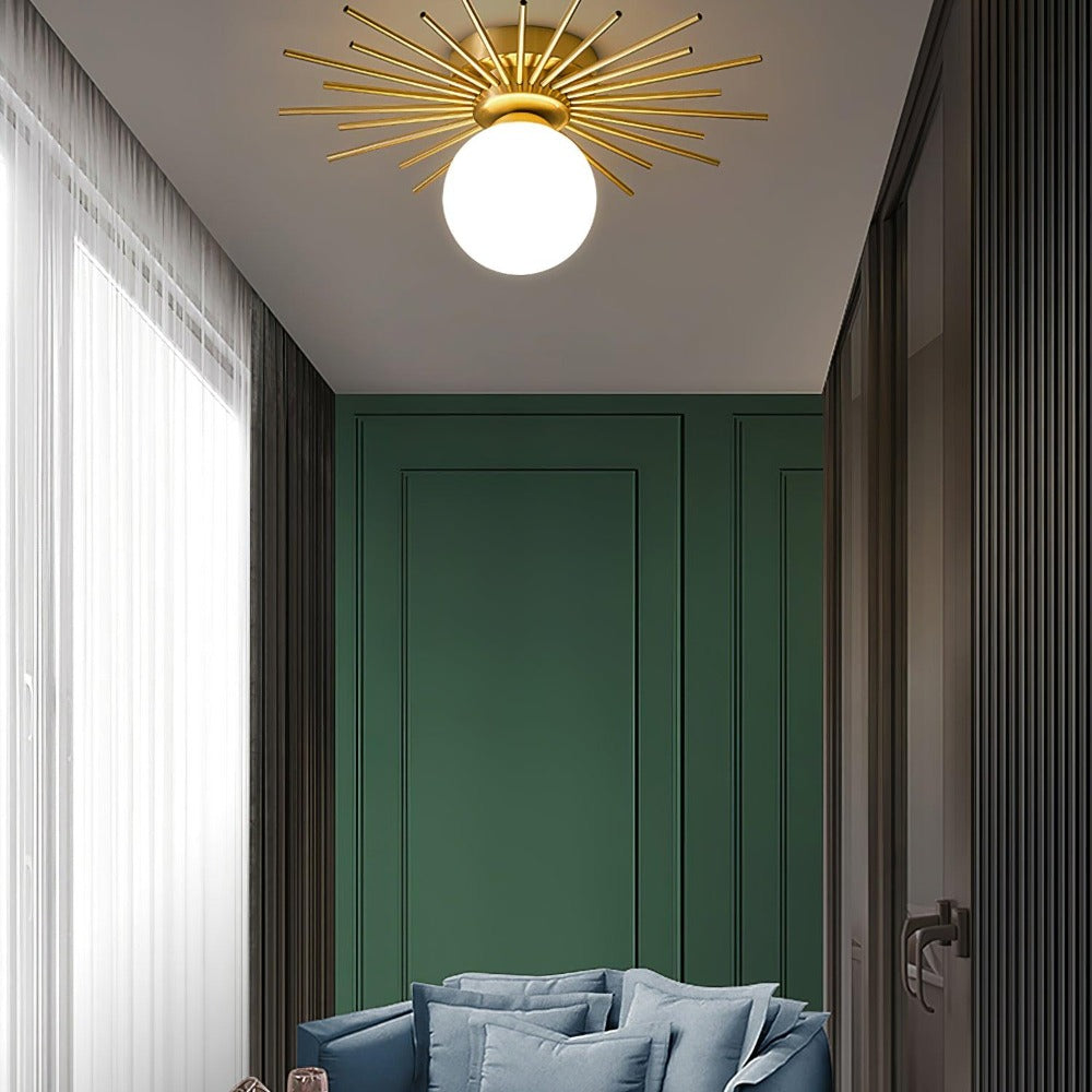 Gold Radiating Rod Flush Ceiling Light