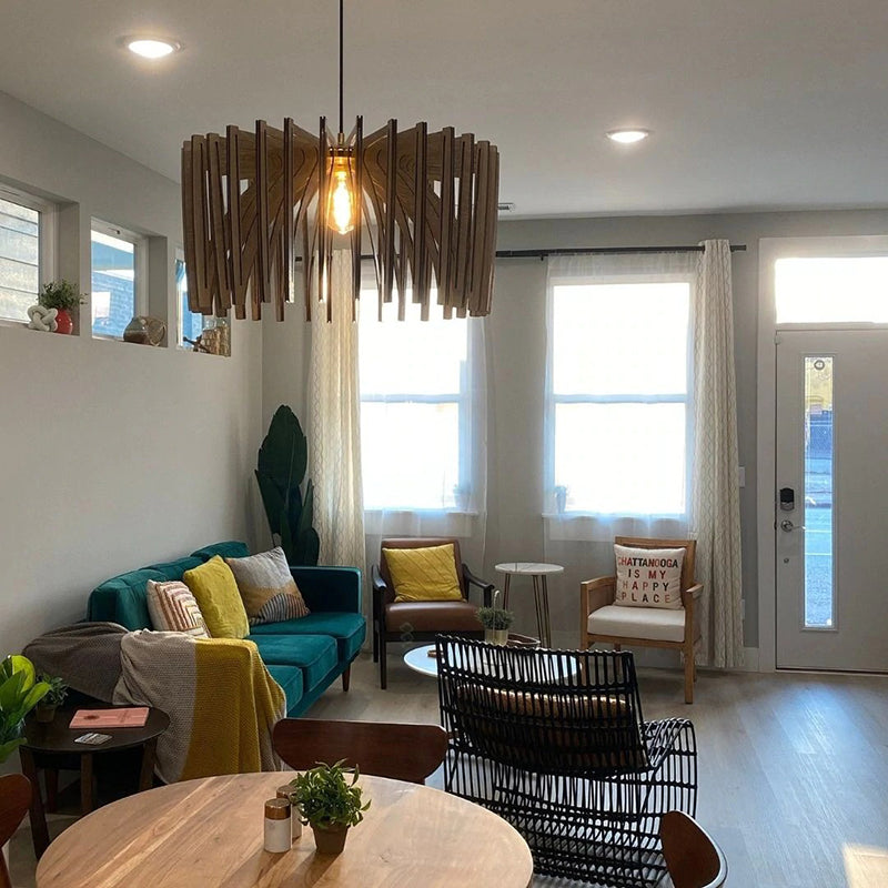 Wooden Slat Sculptural Pendant Light