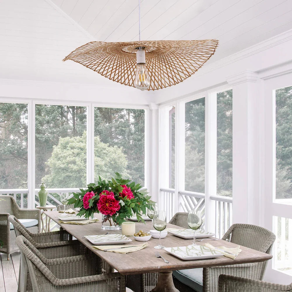 Woven Bamboo Straw Hat Pendant Light
