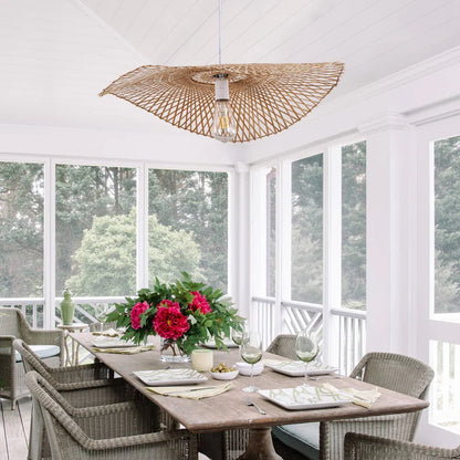 Woven Bamboo Straw Hat Pendant Light