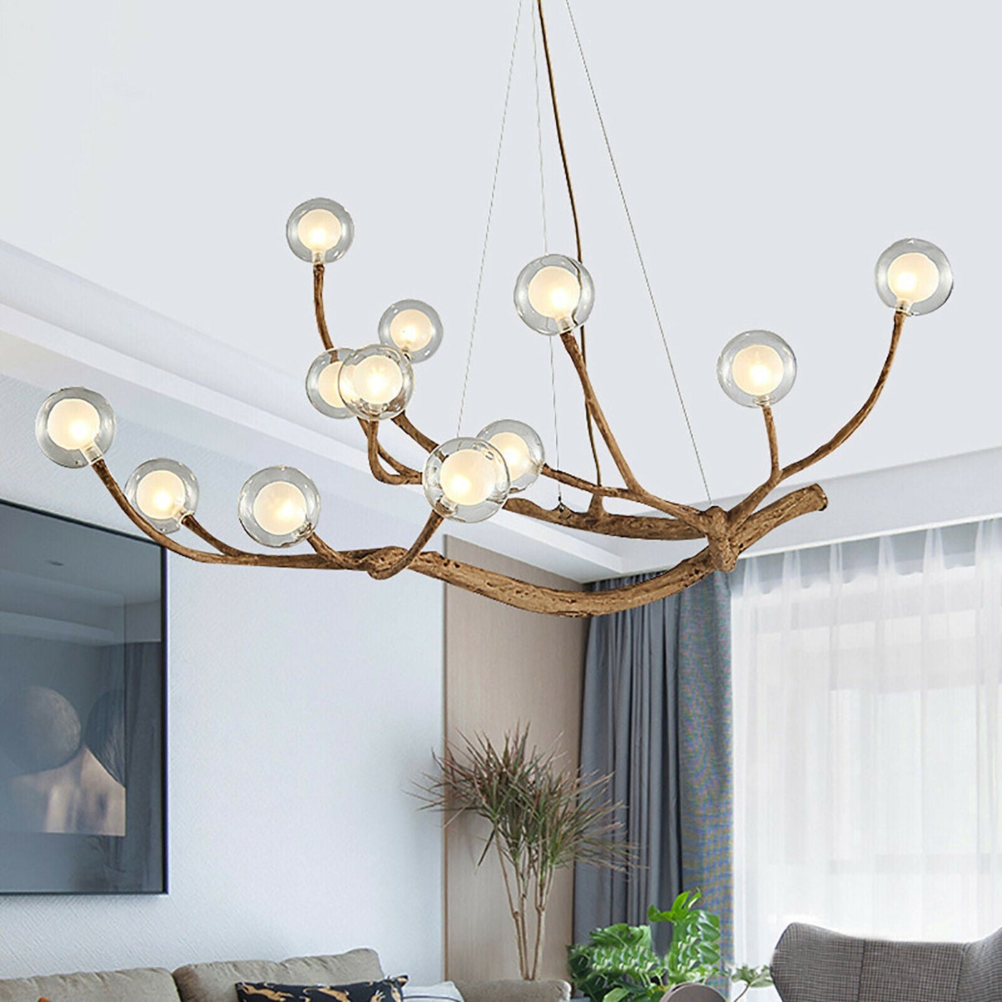 Organic Tree Branch Glass Globe Chandelier