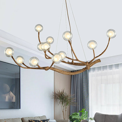 Organic Tree Branch Glass Globe Chandelier