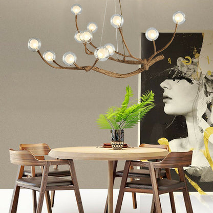 Organic Tree Branch Glass Globe Chandelier