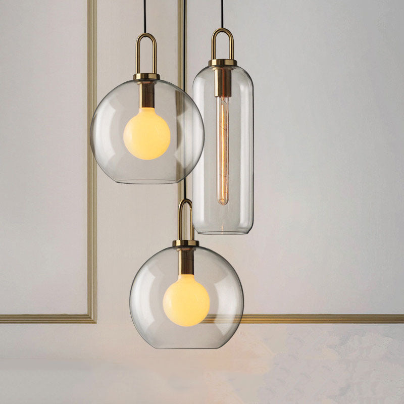 Modern Glass Globe and Cylinder Pendant