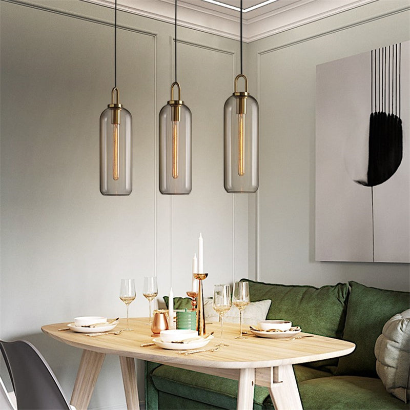 Modern Glass Globe and Cylinder Pendant