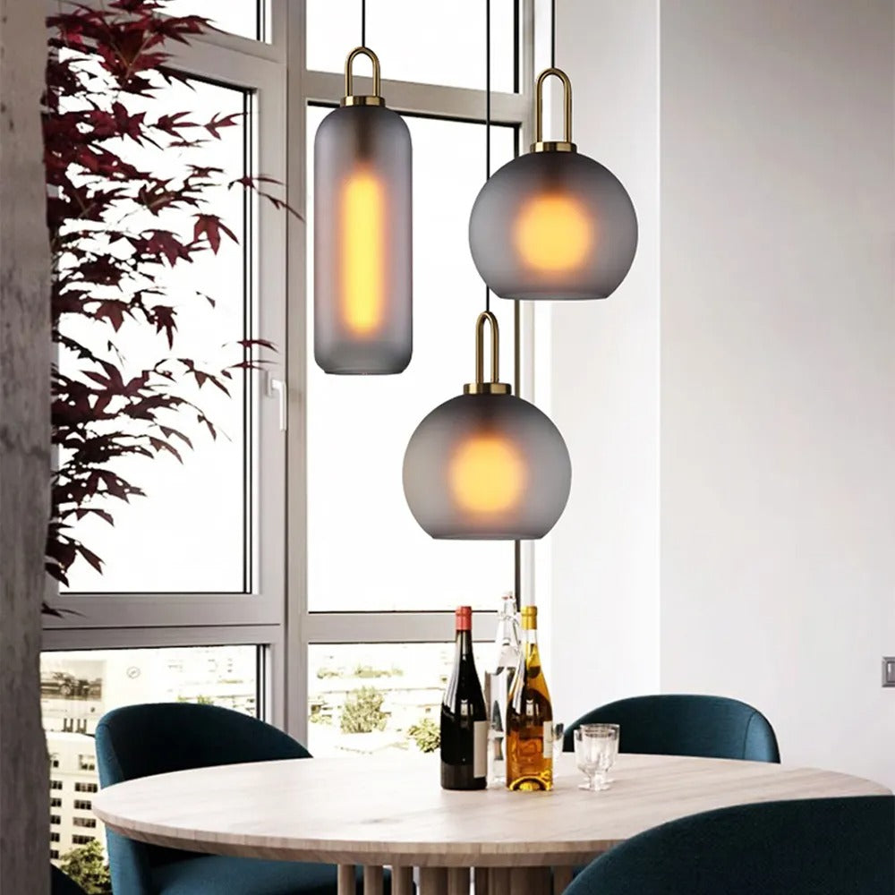 Modern Glass Globe and Cylinder Pendant