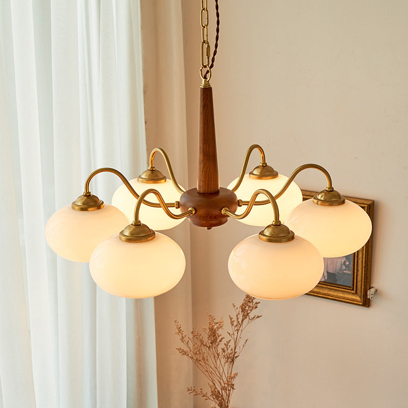 4/6 Lights LED Chandelier Light Modern Style Wood Glass Pendant Light for Living Room-[Modern pendant lighting for bedroom and living space]-Demolights UK